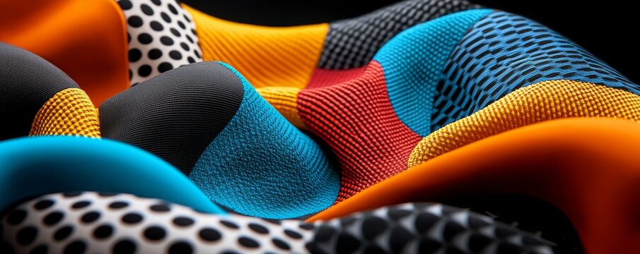Abstract textile design with geometric patterns and a bold color palette, contemporary, visual dynamism