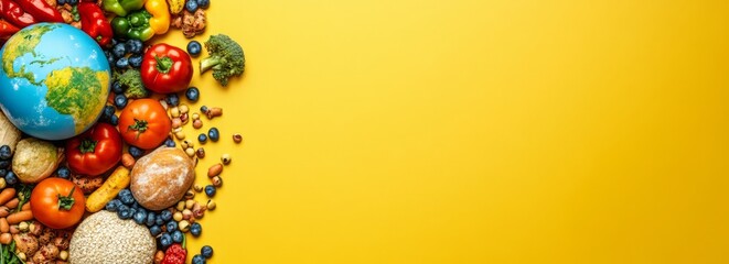 World food day. An international day celebrated every year worldwide on October 16. Food day banner with empty copyspace for custom design and messaging.