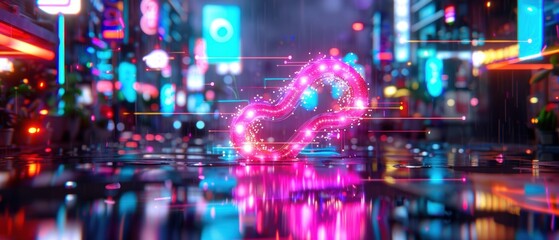 Obraz premium Futuristic Cyberpunk Street Market with Colorful Stalls and Neon Lights in -clear