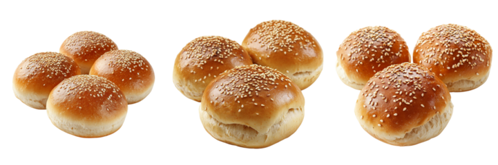 Set of A close-up of a perfectly round bun bread with a golden-brown top Isolated on Transparent Background