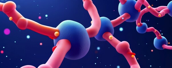 Colorful representation of molecules in a cosmic background, illustrating molecular structures and scientific exploration.