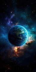 Obraz premium Beautiful cosmic view of Earth surrounded by vibrant galaxies and stars, showcasing the vastness of the universe.