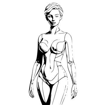 sketch of a woman in a white dress