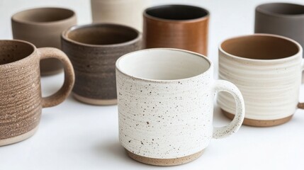 Close-up Shot of Set of Modern Ceramic Coffee Mugs - Elegant Designs for Home D&eacute;cor