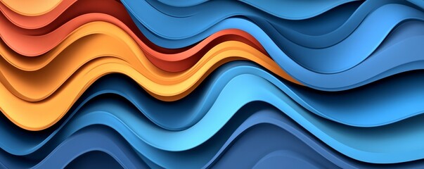 Fototapeta premium Vibrant waves of color in orange, blue, and teal create a visually striking abstract backdrop suitable for various design projects.