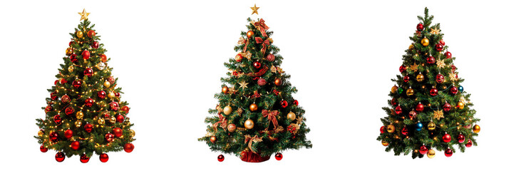 Set of A family joyfully decorating a large Christmas tree together on transparent background