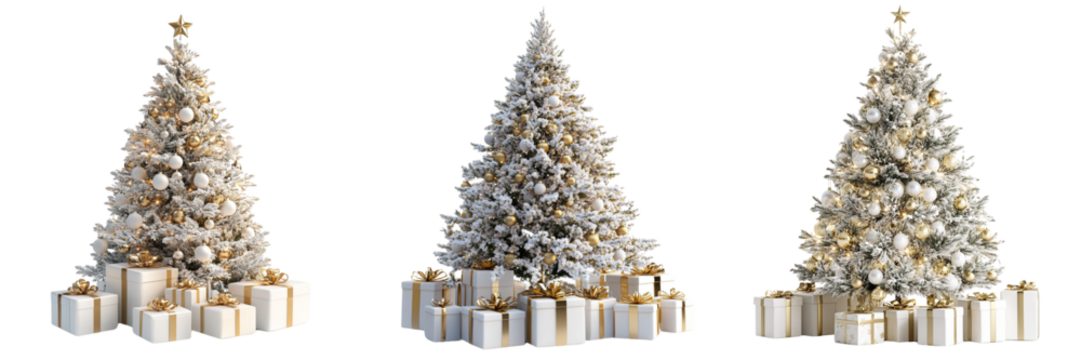 Set of A family joyfully decorating a large Christmas tree together on transparent background