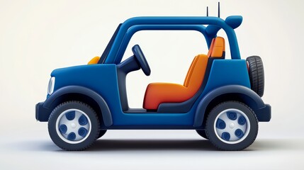 A colorful toy car showcasing a vibrant blue exterior and orange seats, perfect for children's play and creative projects.