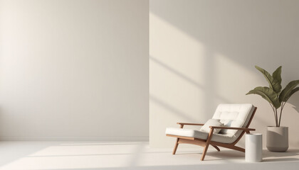 A chair basks in the sunlight, accompanied by an upholstered plant nestled in the corner.