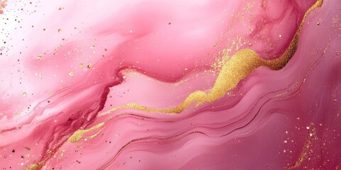 Obraz premium Elegant fluid marble effect in pink hues with gold accents for sophisticated decor