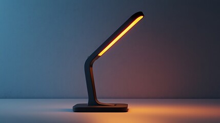 A modern desk lamp casts a warm, inviting glow against a blue background.
