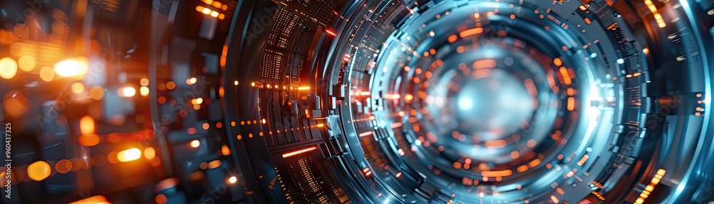 Poster futuristic abstract background featuring glowing lines and circles, embodying technology and innovat