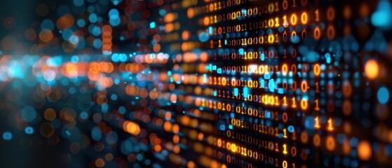 Obraz premium Futuristic Digital Grid with Streaming Binary Code Technology Concept