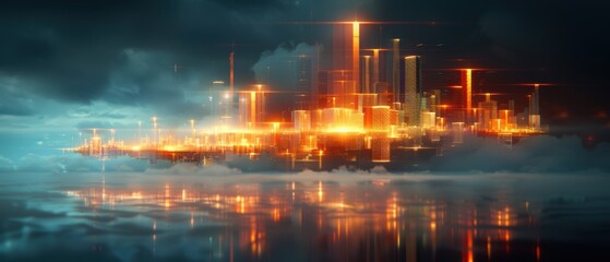 Fototapeta premium Ethereal Dreamscape: Surreal Sky with Glowing Clouds and Floating Cities