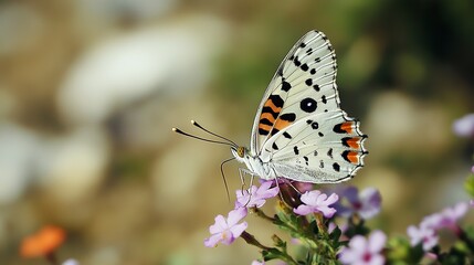 Obraz premium a butterfly named Parnassius apollo,beautiful,flying, --ar 16:9 --style raw --v 6.1 Job ID: 02818ba1-2571-4b1c-a8d2-343b67dca849