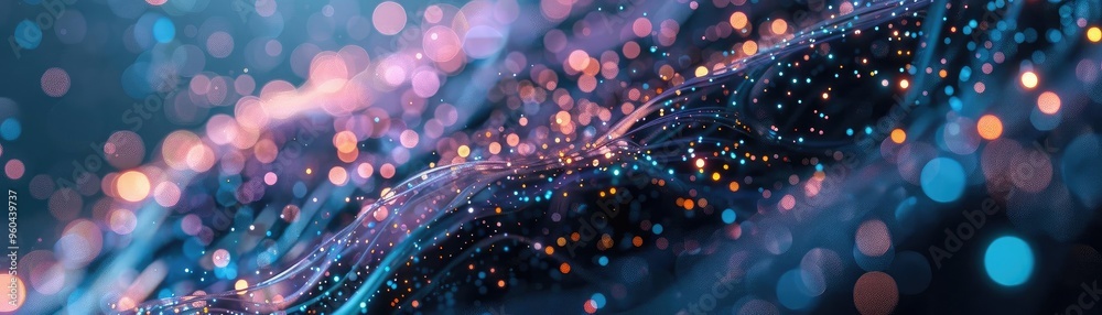 Poster a vibrant abstract background featuring luminous particles and glowing waves, ideal for technology a