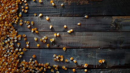 Obraz premium Corn berries on a wooden backdrop