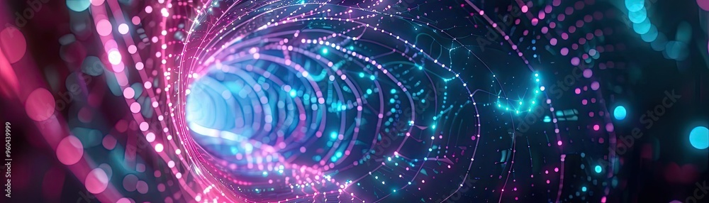 Poster A vibrant tunnel of light exploring abstract colors and patterns, creating a mesmerizing digital atmosphere.