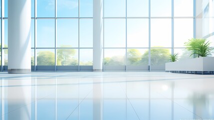 Bright, spacious office with large windows, modern furnishings, and sleek design elements.