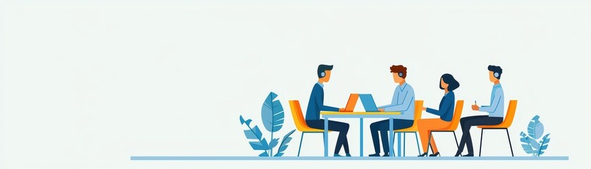 Innovation hub, entrepreneur collaborating with tech experts, flat design illustration