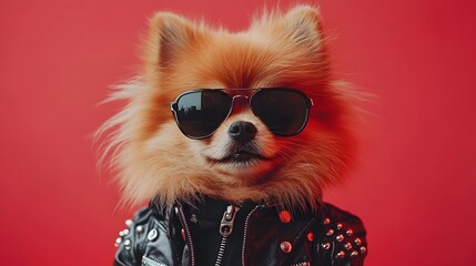 Punk Pomeranian:A Surreal Canine Fashionista Captured in Vibrant Studio Lighting