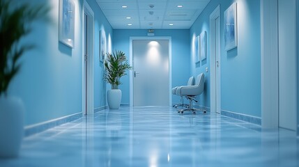 Fototapeta premium Blurred View of Clinic Consultation Rooms with Open Doors to Private Spaces