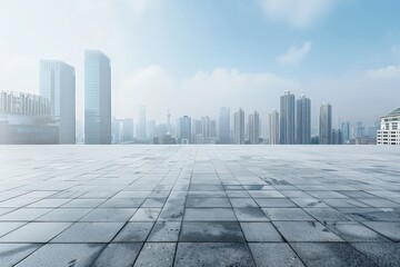 Fototapeta premium A city skyline with a large empty building in the middle, generative ai image