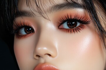 Fototapeta premium Girlâ€™s face, long lashes, delicate features create a look of softness and grace