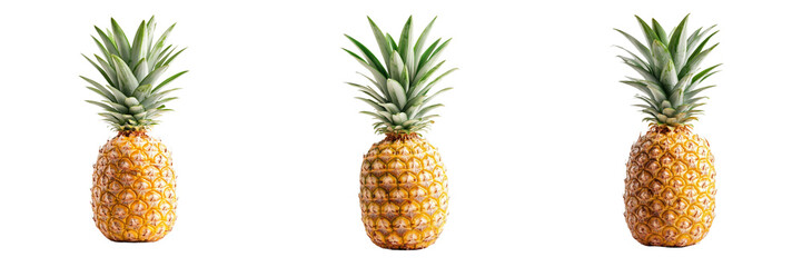 Fototapeta premium Set of A single pineapple fruit captured in a dynamic flying pose Isolated on Transparent Background