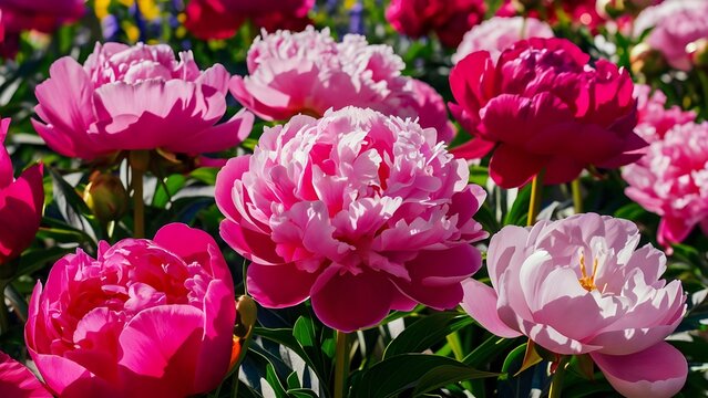Garden of pink peonies in bloom - Powered by Adobe