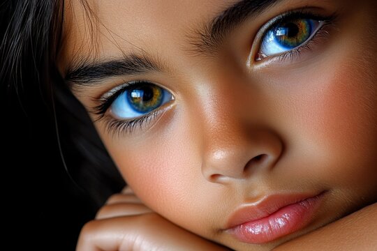 Girlâ€™s face, soft focus, dreamy expression conveys a sense of imagination and wonder