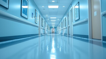 Inspiring Clinic Environment: Blurred View of Hallway with Motivational Posters and Clean Design