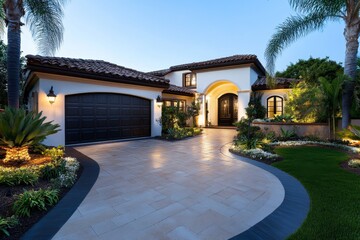 House, Mediterranean villa, warm and inviting features terracotta roofs, stucco walls, and vibrant tilework