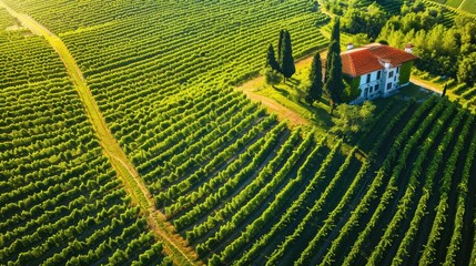 Fototapeta premium Beautiful landscape of grape plantation farm land winery
