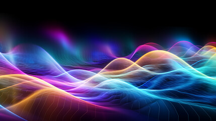 Colorful Sound Waves Quantum field audio energy system with dark background concept