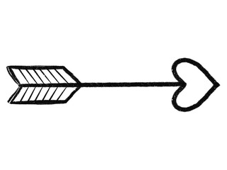 弓矢風の手描きの矢印、ハートの矢じり中抜き
