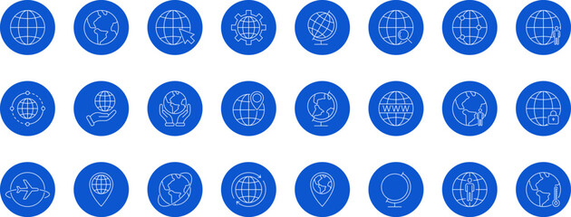 World globe line icon. Vector Earth global country map sign. Travel internet globe vector collection.