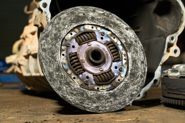 Closeup old clutch plate expire,maintenance services clutch truck