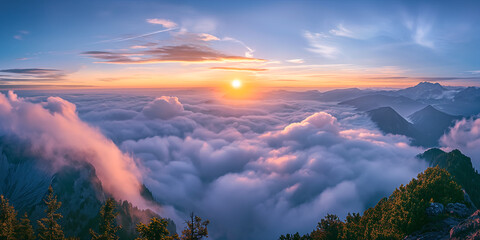 Sunrise in the mountains view amazing landscape beautiful.	
