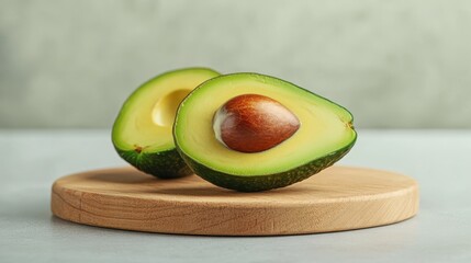 Fresh Avocado Halves on Wooden Cutting Board