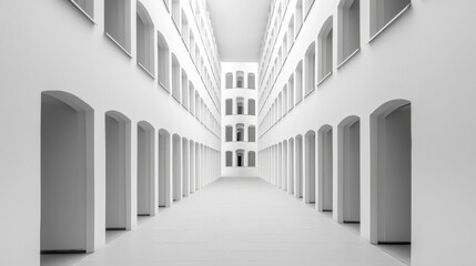 Obraz premium Material Symmetry in Minimalist Design, Discuss how symmetry is achieved through the use of materials in minimalist architecture, such as the repetition of textures, colors, and finishes.