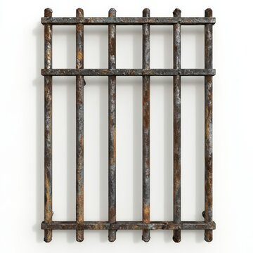 A weathered set of jail bars evokes a sense of confinement and history