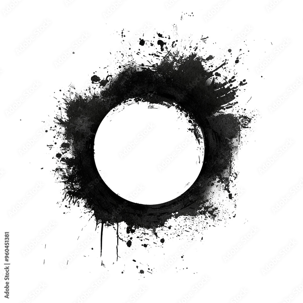 Wall mural Abstract Black and White Water Splash with Circular Frame