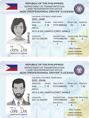 Vector template of toy driver license plastic card for Philippines, front side, for games only