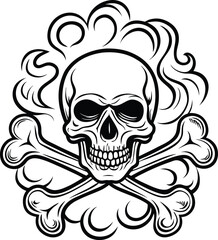 Skull and Crossbones and grunge smoke sketch illustration