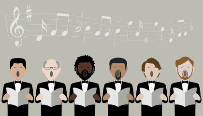 diverse group of adult males singing in a multicultural male voice choir