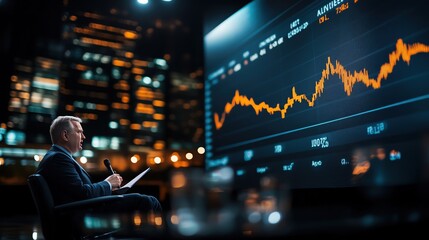Fototapeta premium Depict an oil company CEO delivering a speech on the challenges of rising crude oil prices close up leadership and decision-making theme dynamic Fusion backdrop of a corporate stag