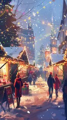 Fototapeta premium The Christmas fair is alive with market stalls offering handcrafted gifts and delicious treats, creating a cozy and inviting atmosphere perfect for holiday celebrations