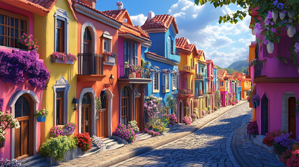 calles de un pueblo lleno de casas de colores alegres y llenas de vida fachadas de colores destinos de viajes turisticos