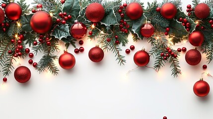 Seamless decorative christmas border with coniferous branches and garlands of christmas lights on transparent background